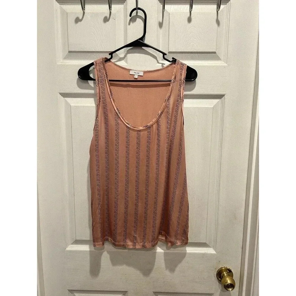 Reiss Remy Silk‎ Front Striped Tank Large Peachy Pink